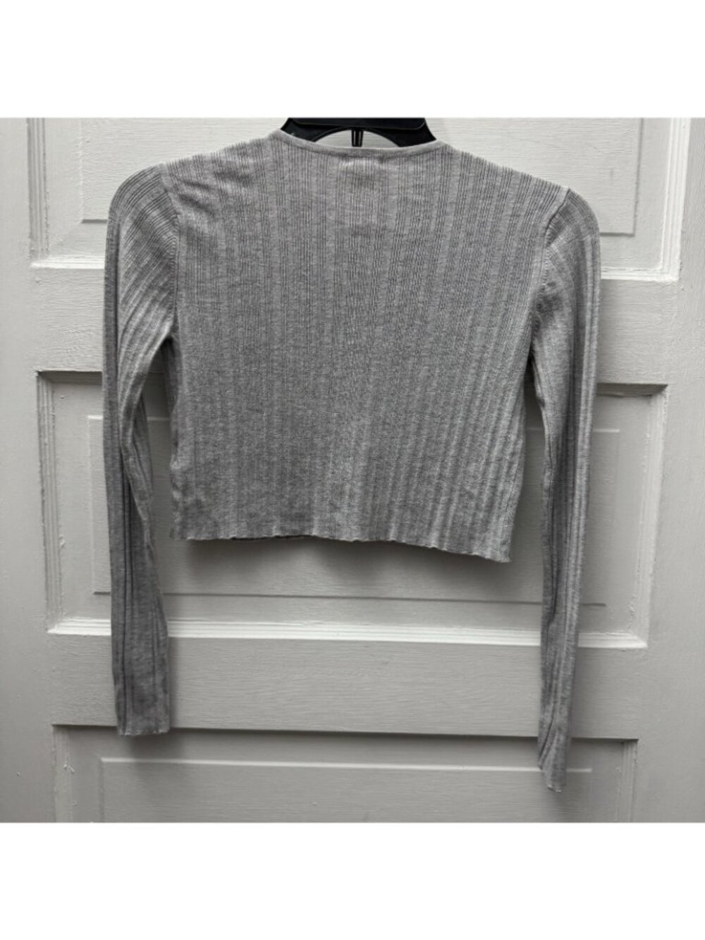 Garage Gray Rib Knit Cropped Cardigan Top Petite Small Y2K Minimalist - Picture 3 of 7